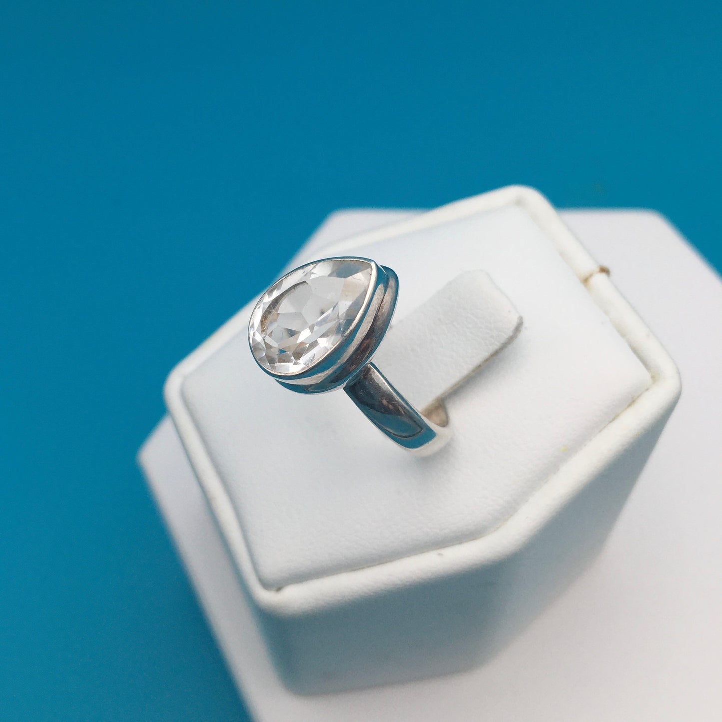 Clear Faceted Quartz Sterling Silver Ring size 6