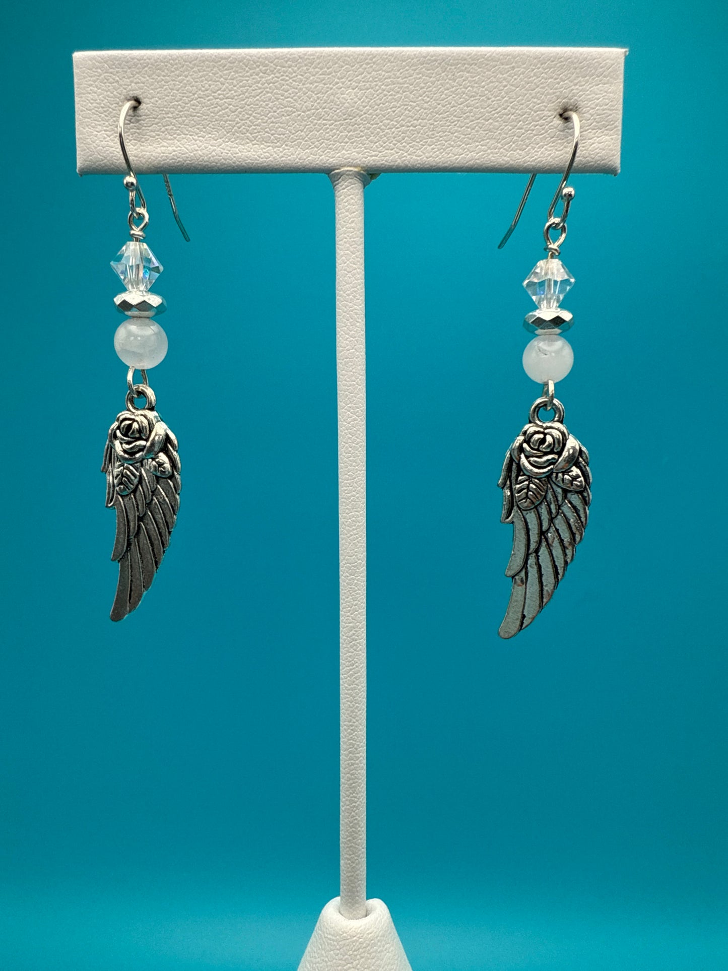 Rose Quartz & Hematite Angel Wing Earrings