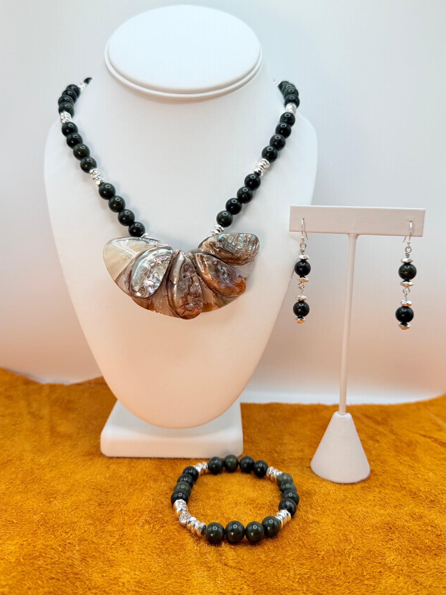 B.C. Jade and Abalone Necklace Set
