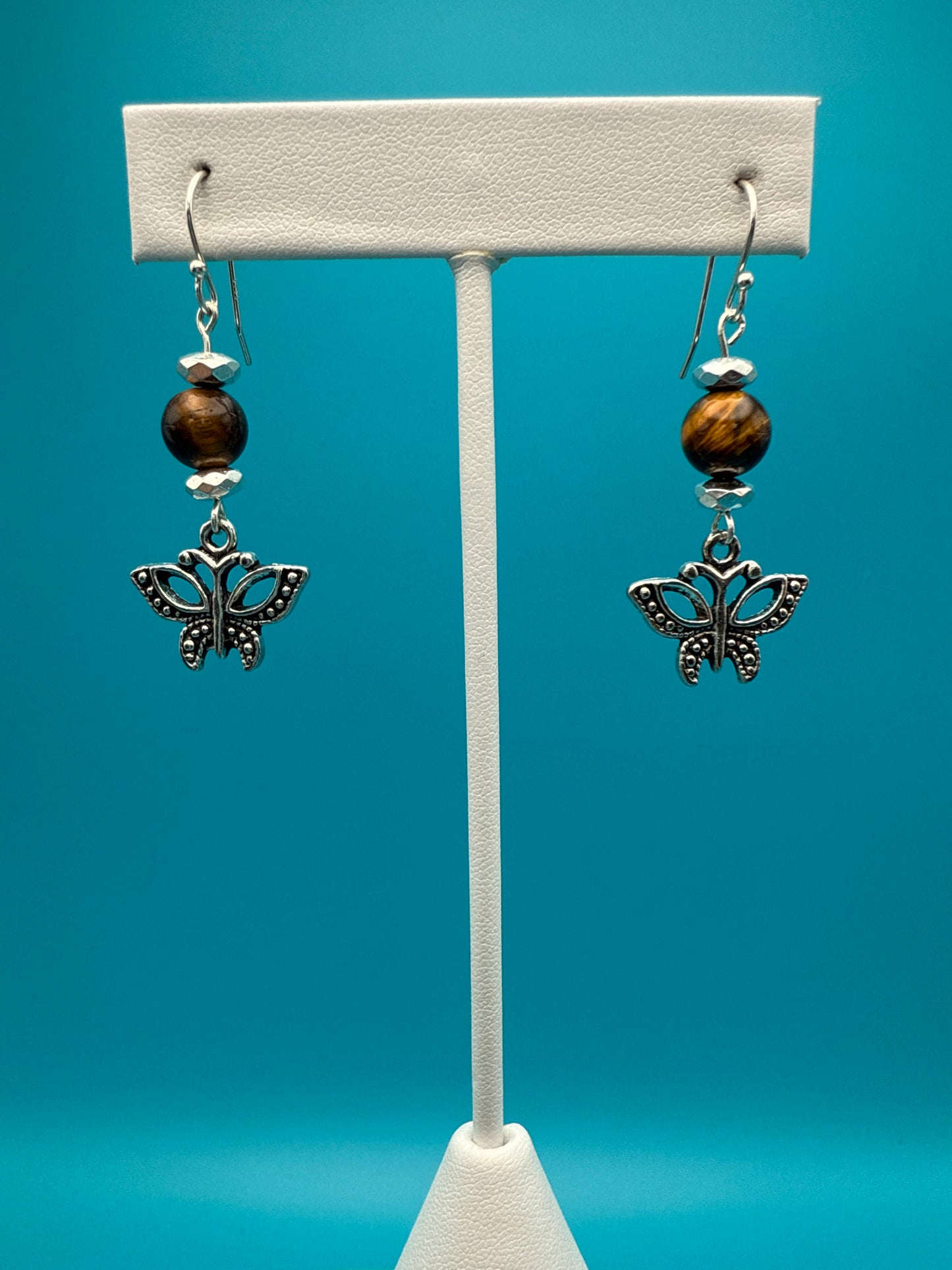 Tigers Eye & Hematite Butterfly Earrings