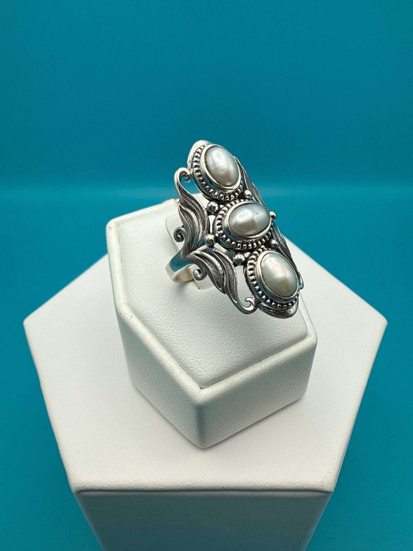 Fresh Water Pearls Sterling Silver Ring size 10
