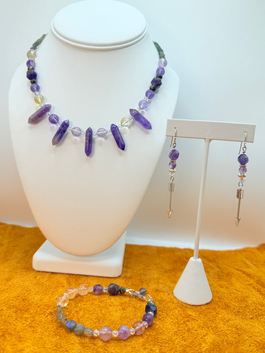 Amethyst & Citrine Necklace & Bracelet set