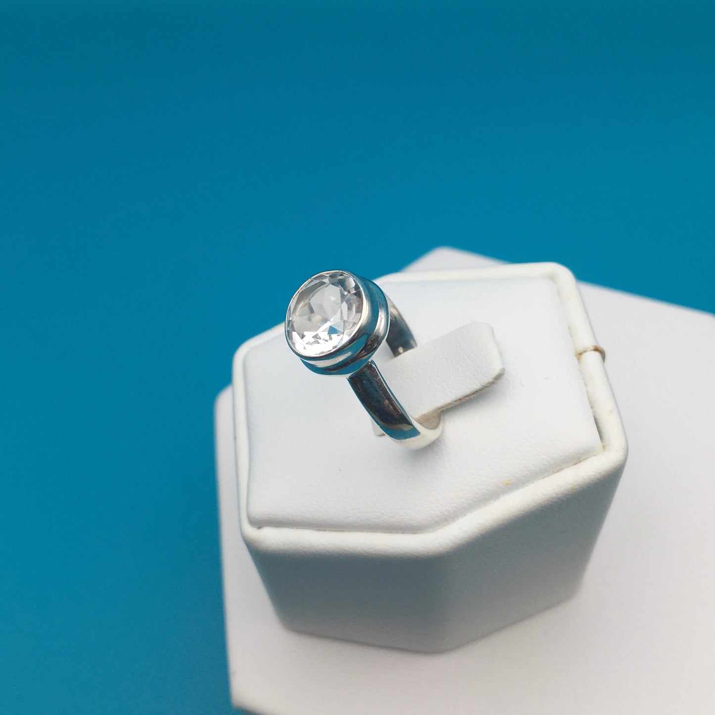 Clear Faceted Quartz Sterling Silver Ring size 7