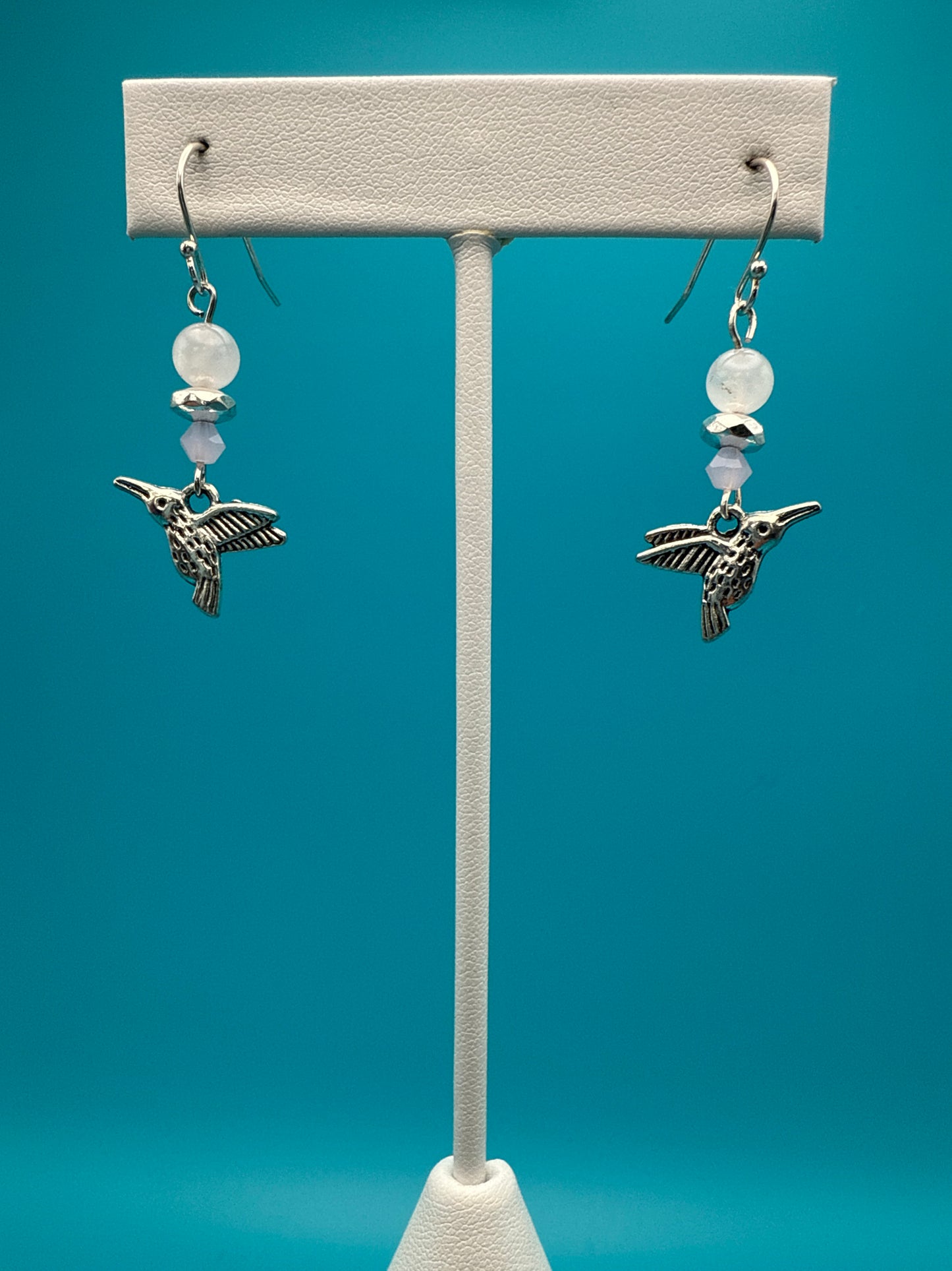 Rose Quartz Hummingbird Earrings