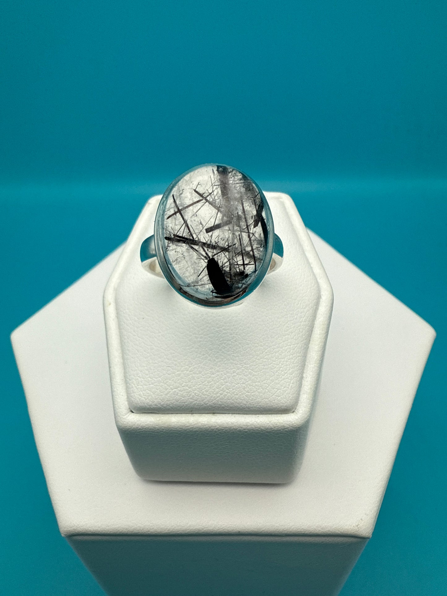 Tourmalated Quartz Sterling Silver Ring size 8