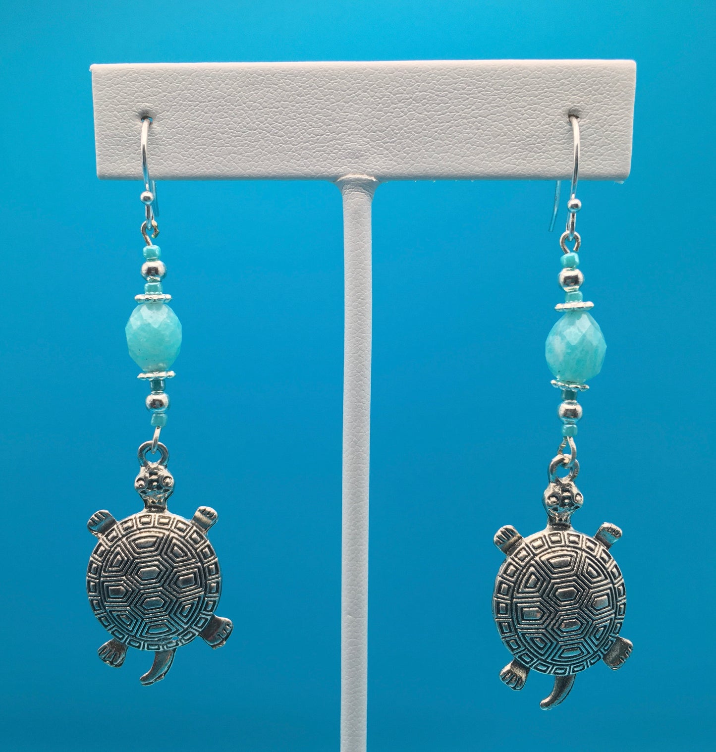 Amazonite Turtle Charm Earrings
