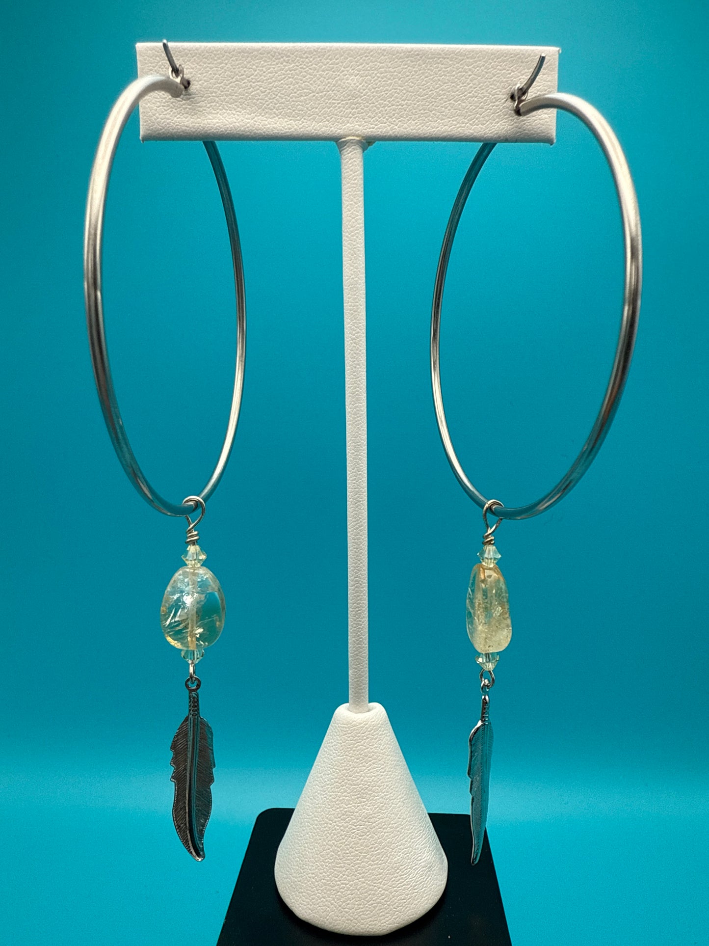 Citrine Feather Hoop Earrings