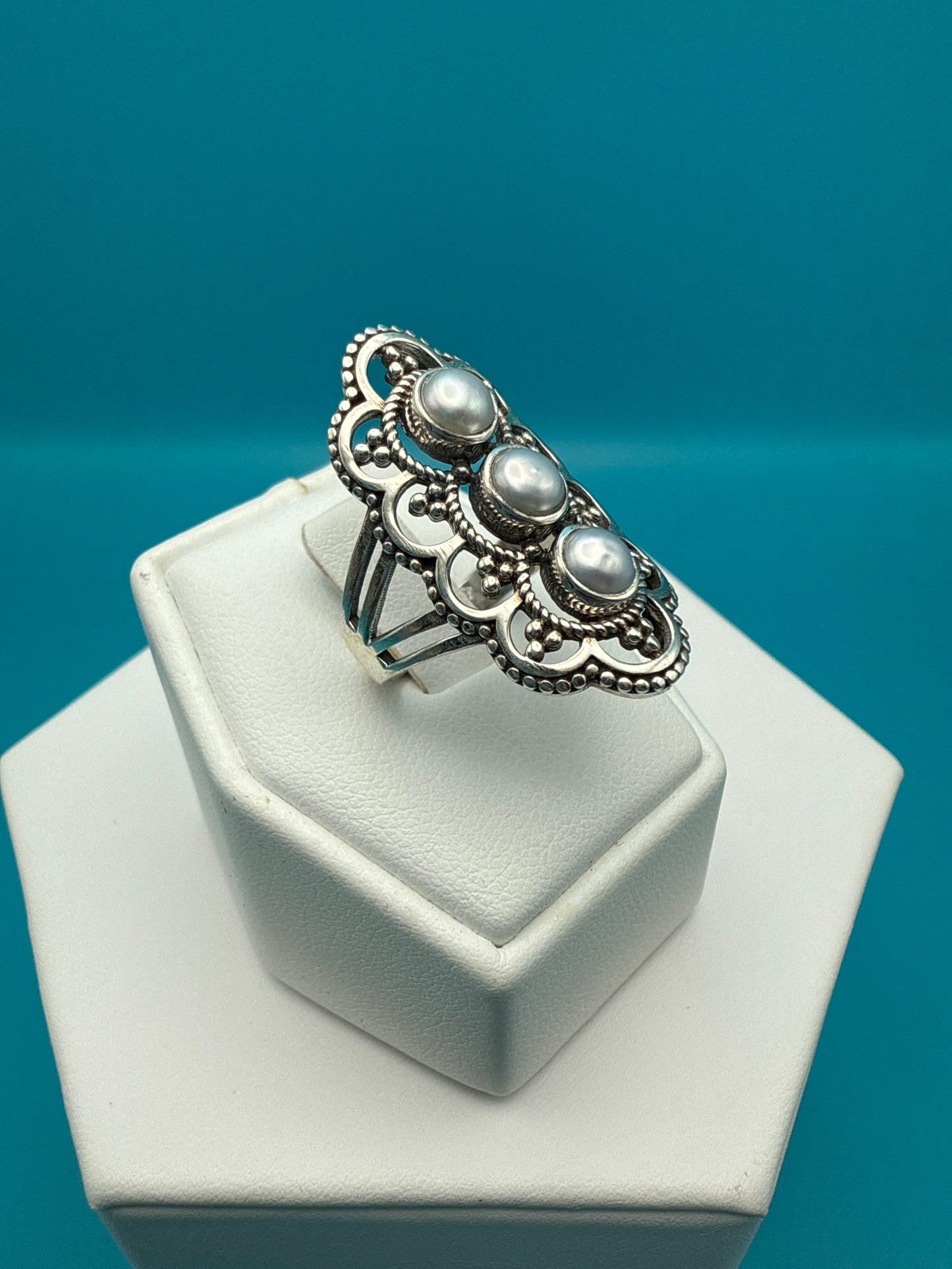 Fresh Water Pearls Sterling Silver Ring size 7