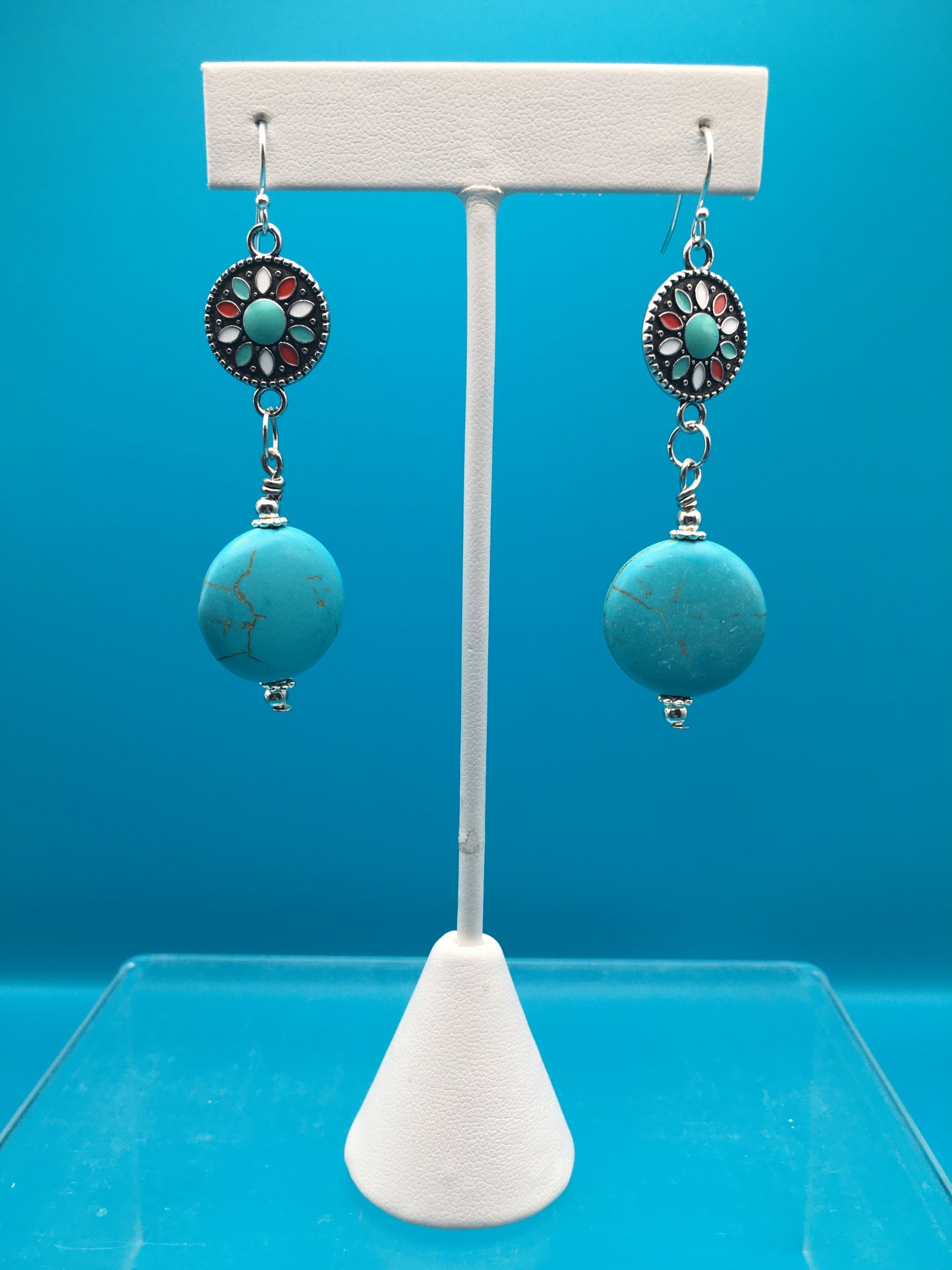 Turquoise Acrylic Flower Charm Earrings