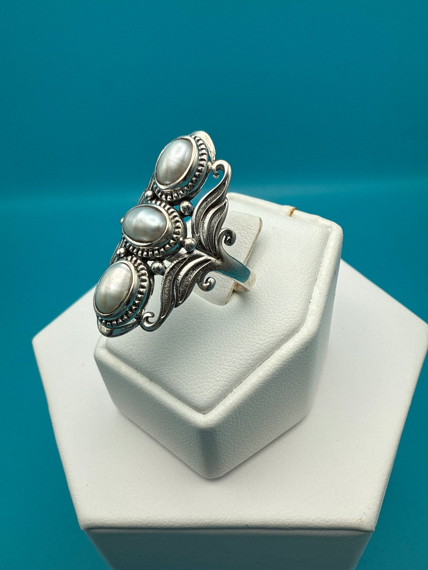 Fresh Water Pearls Sterling Silver Ring size 10
