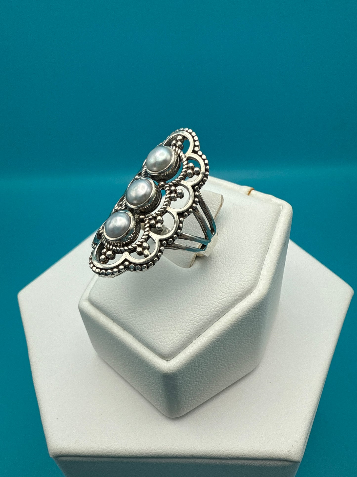 Fresh Water Pearls Sterling Silver Ring size 7
