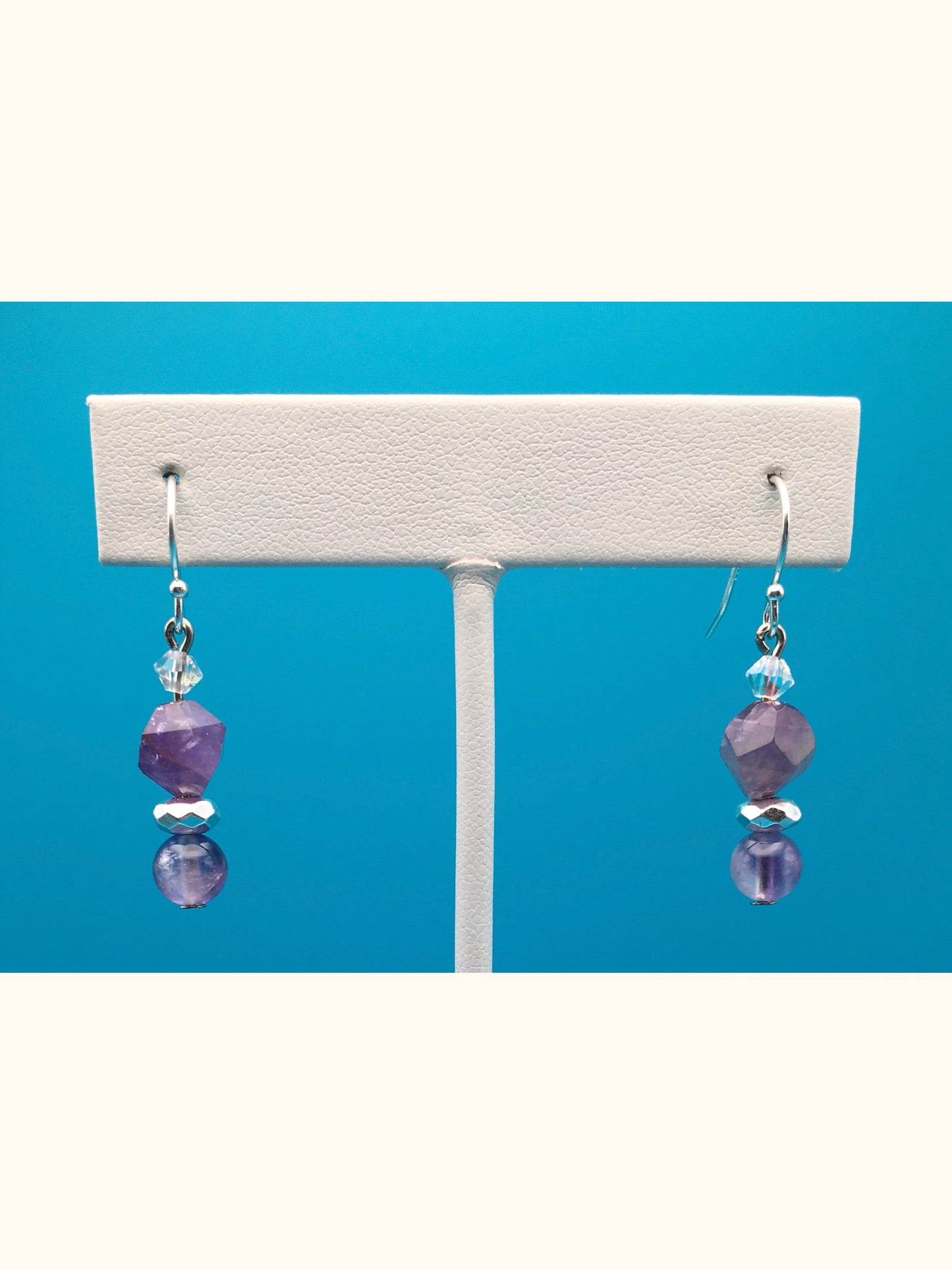 Amethyst Hematite Czech Crystal Drop Earrings