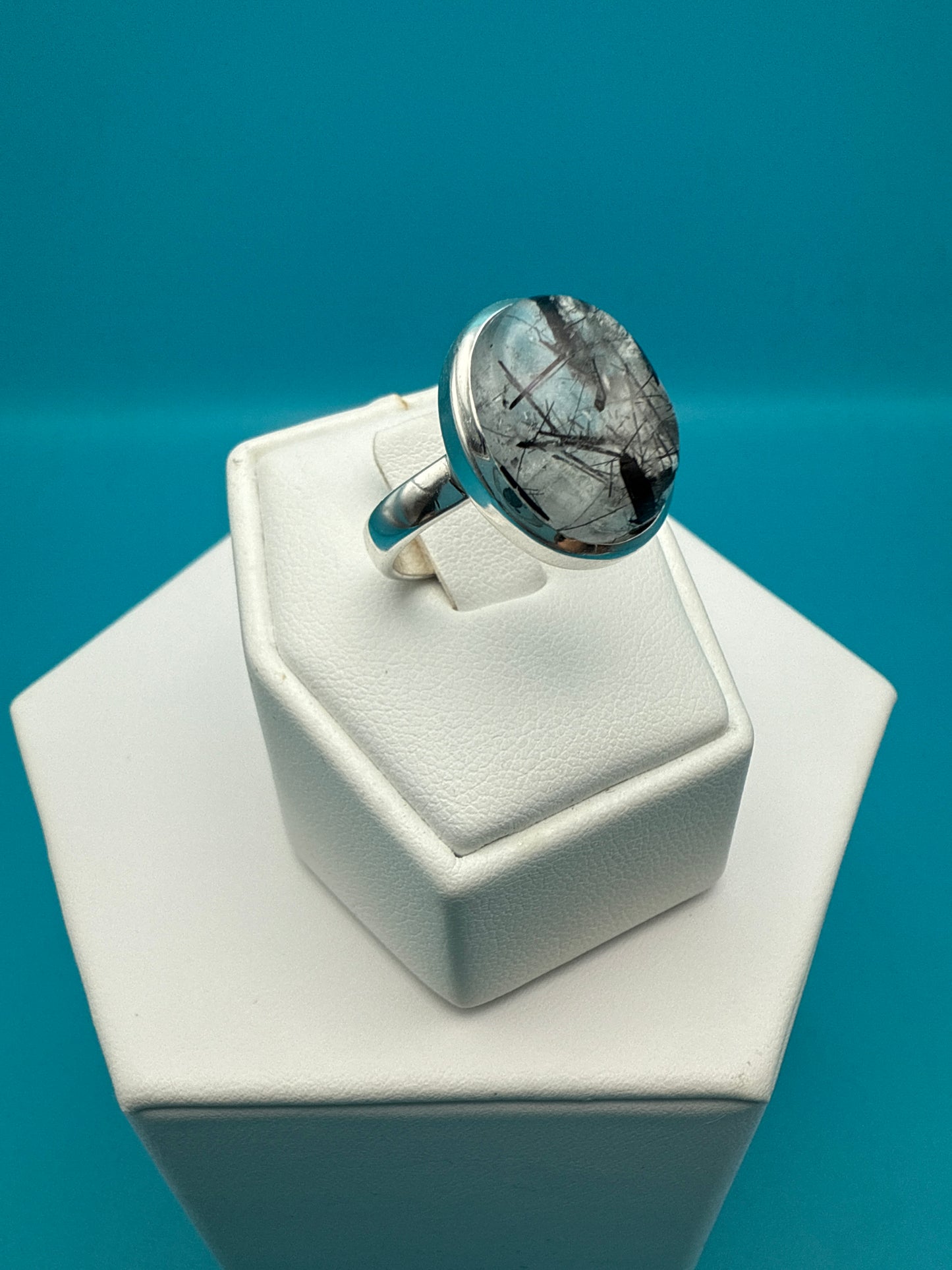 Tourmalated Quartz Sterling Silver Ring size 8