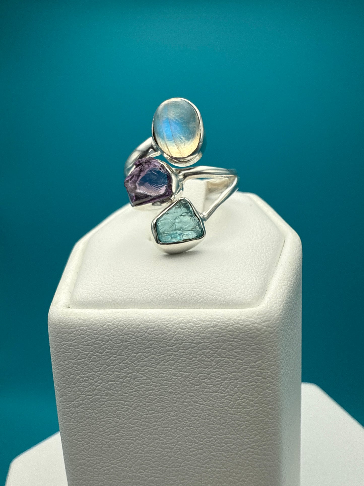 Moonstone, Amethyst, Blue Topaz Sterling Silver Ring