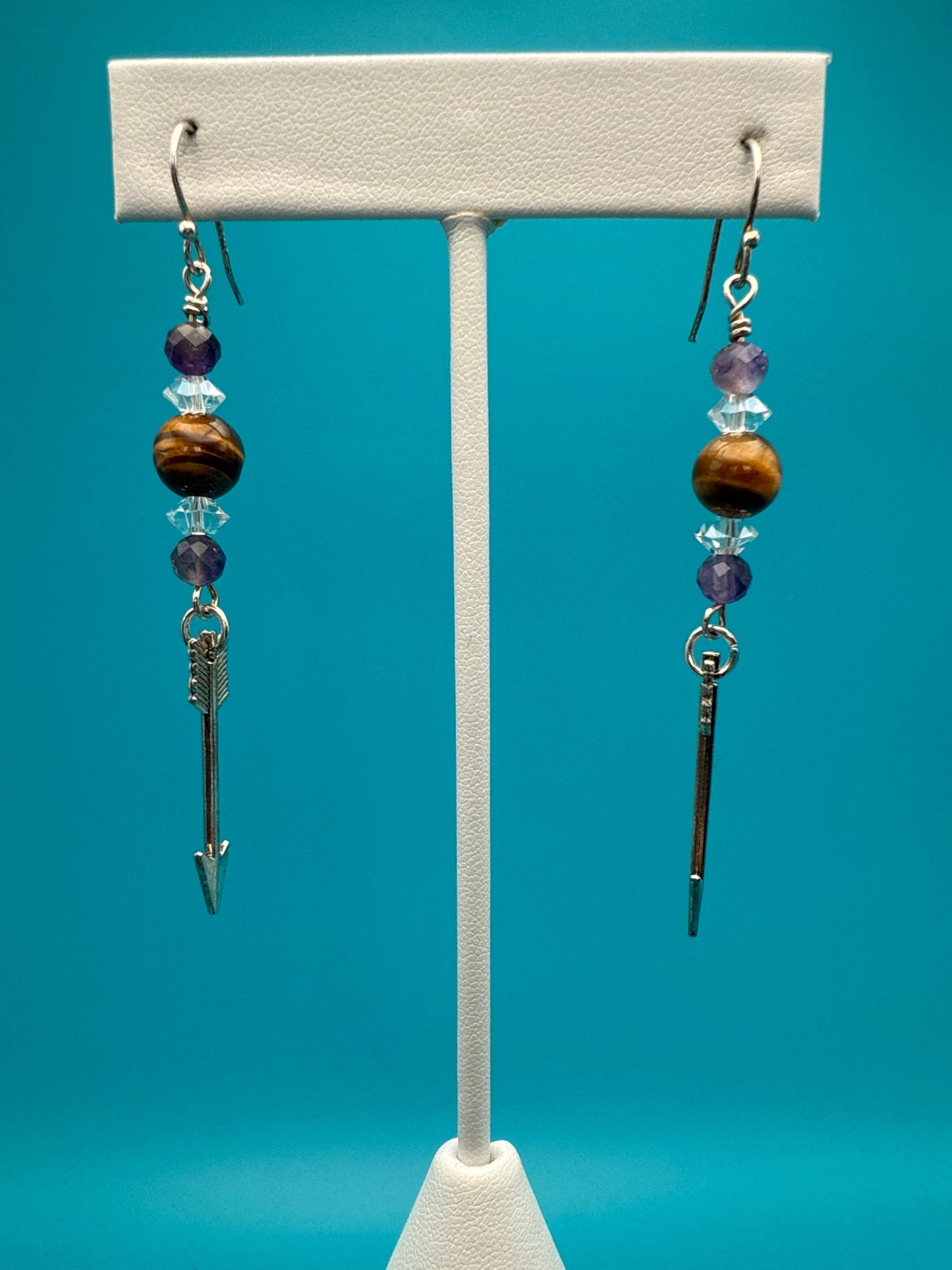 Tigers Eye & Amethyst Arrow Earrings