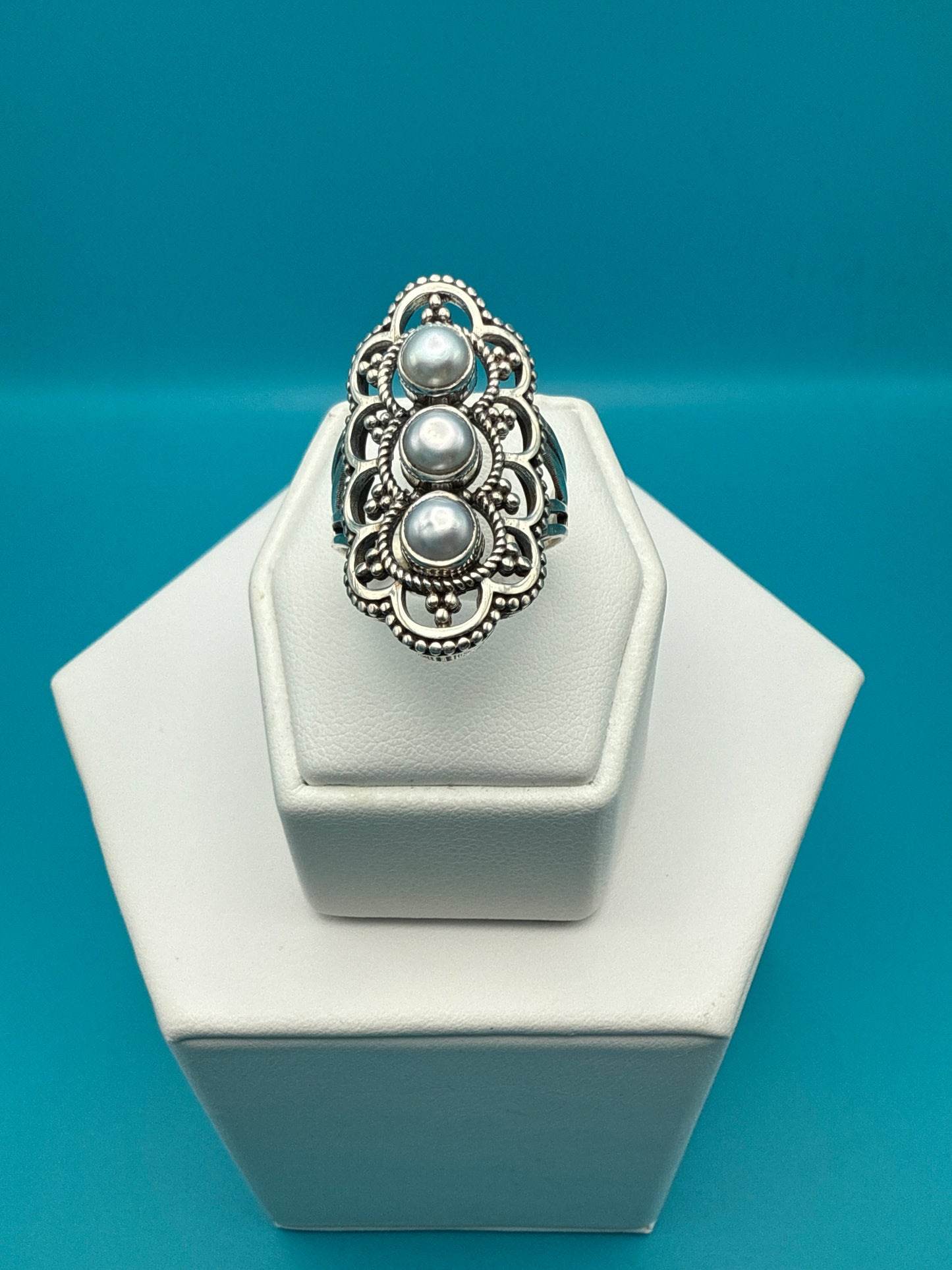 Fresh Water Pearls Sterling Silver Ring size 7