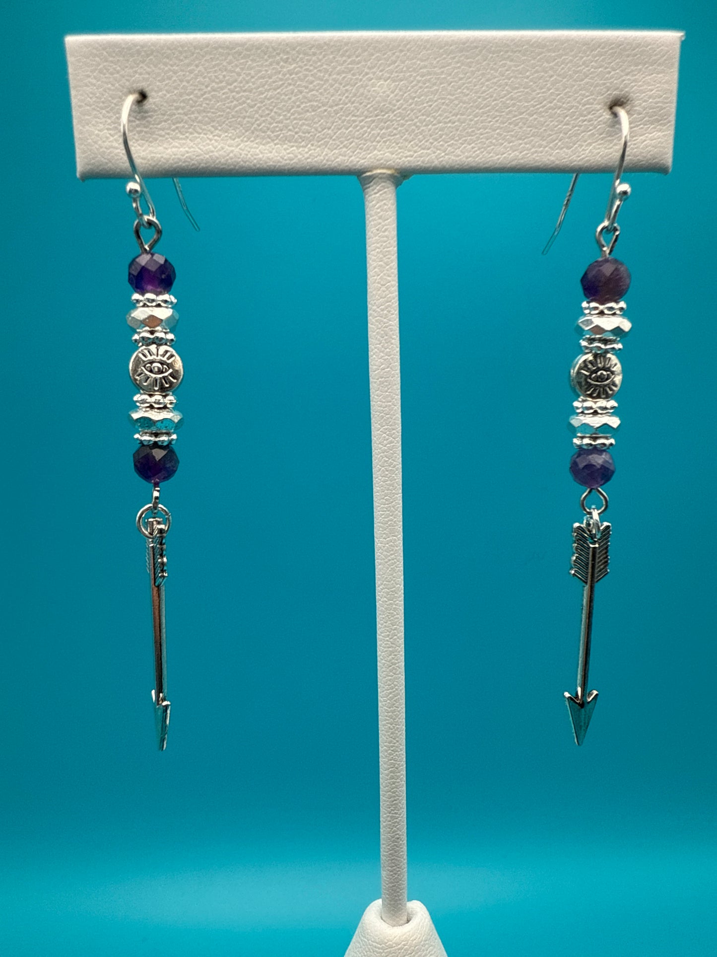 Amethyst Hematite Eye & Arrow Earrings
