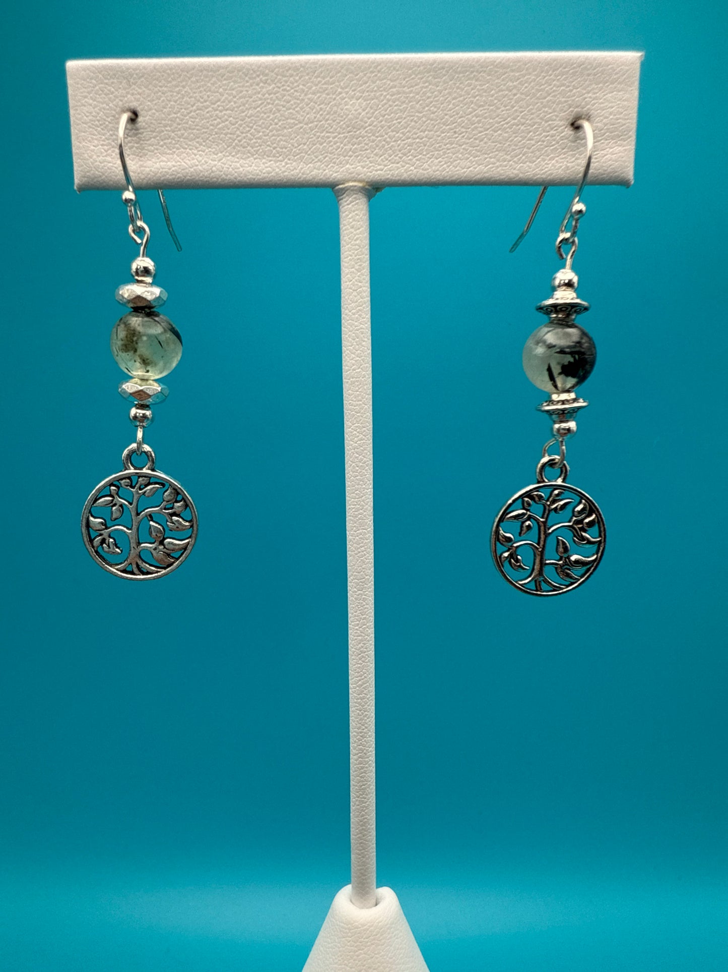 Prehnite Tree Charms Earrings