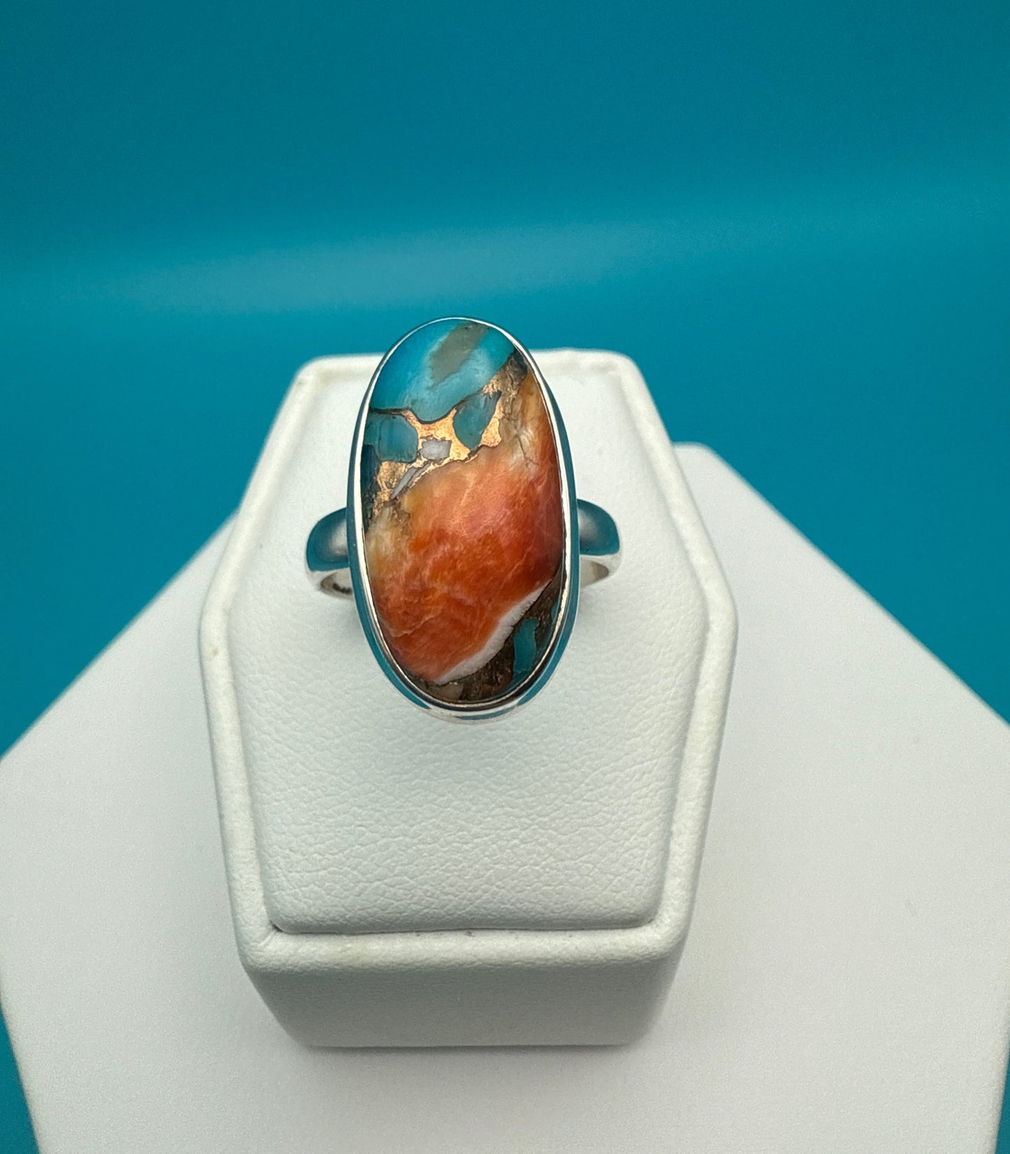 Spiny Oyster Arizona Turquoise Oval Shape Sterling Silver Ring