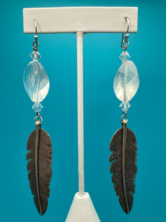 Faceted Rose Quartz Feather Earrings