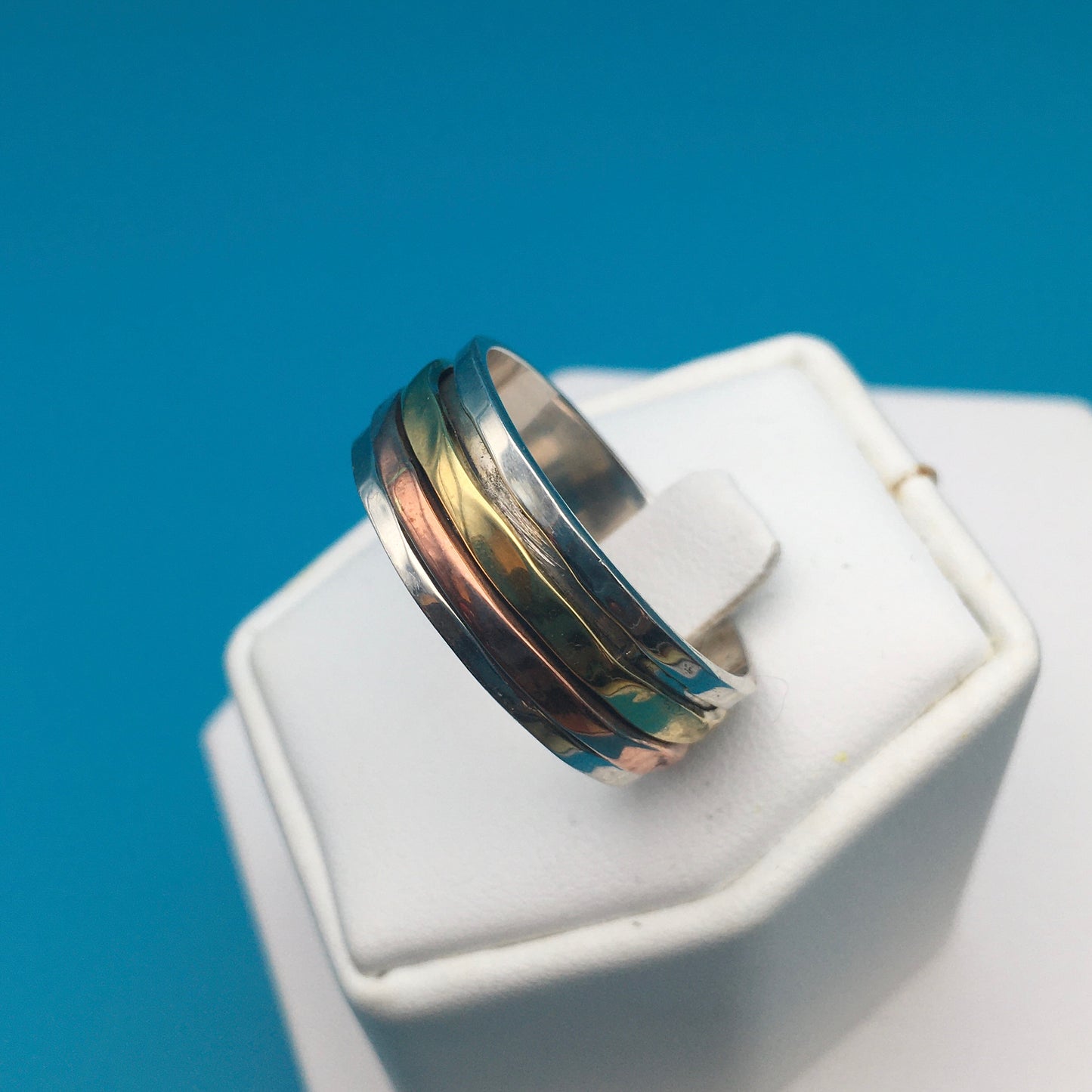 Copper Brass Sterling Silver Spinner Ring size 12
