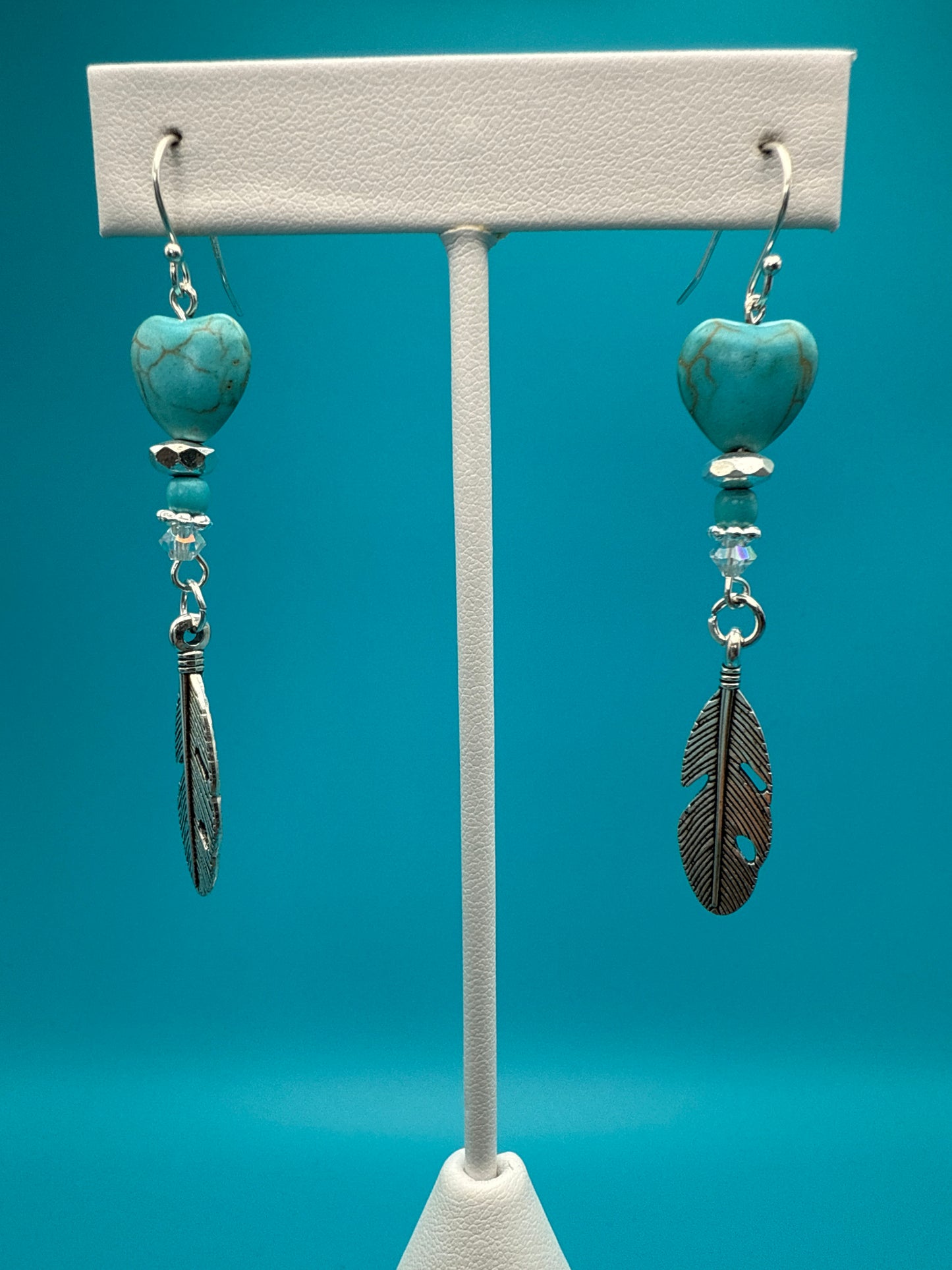 Heartshaped Turquoise Feathers Earrings