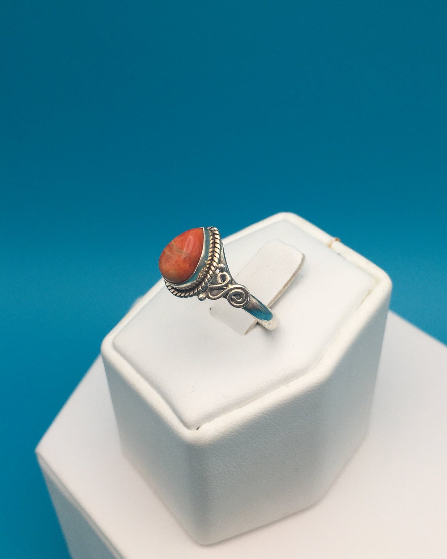 Coral Sterling Silver Ring size 8