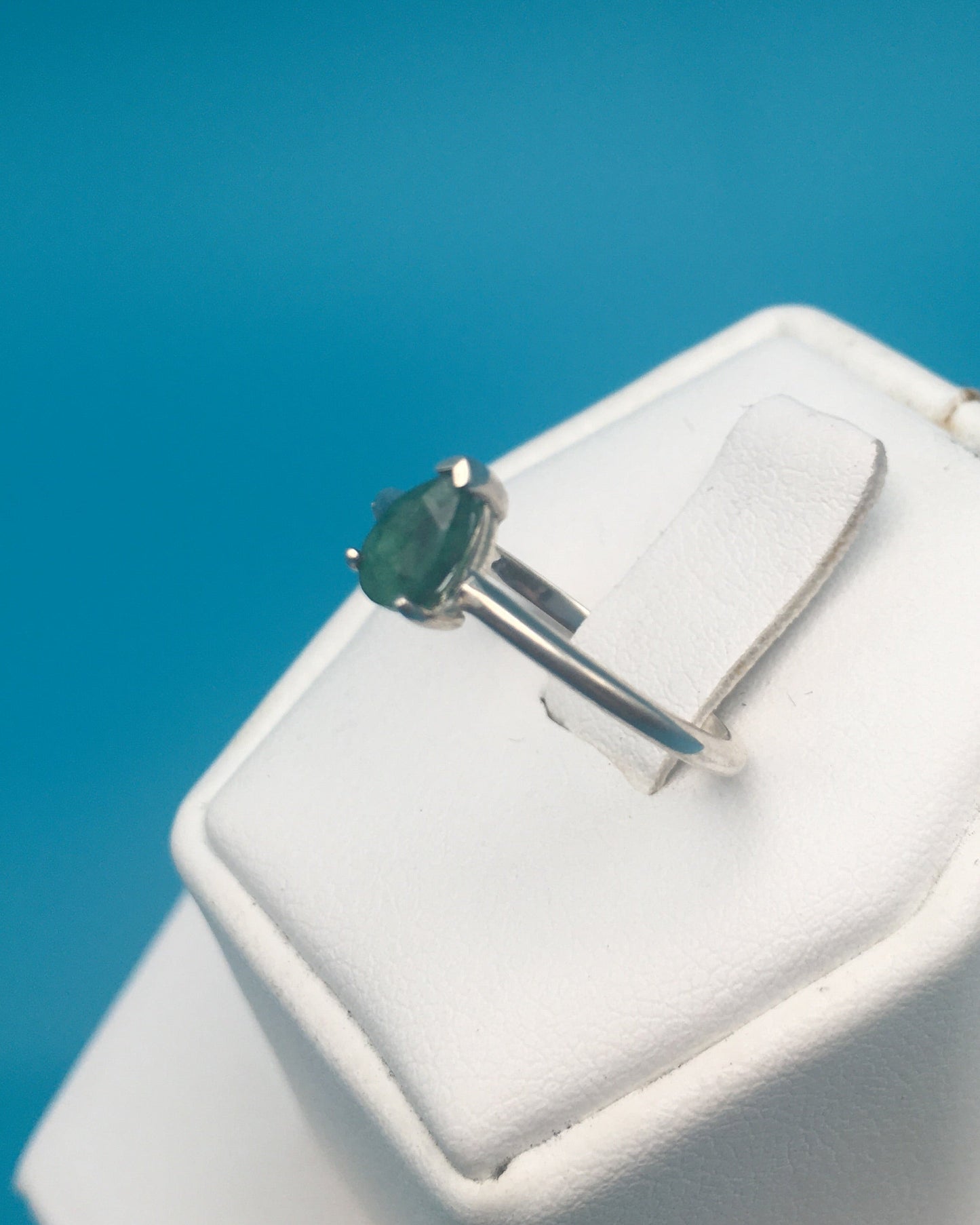 Emerald Teardrop Cut Silver Ring size 7