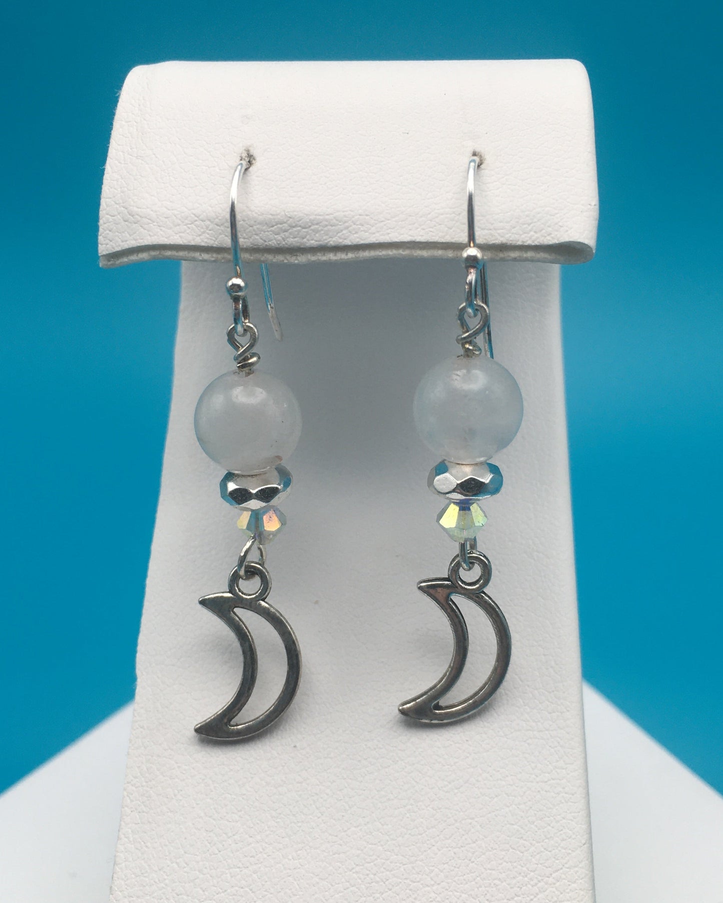 Rose Quartz Czech Crystal Moon Charm Earrings