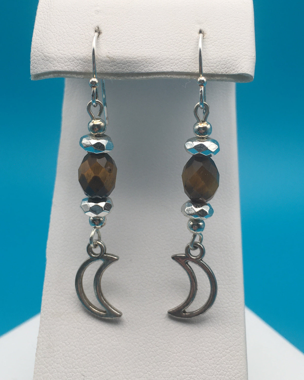 Tiger's Eye Moon Charm Earrings