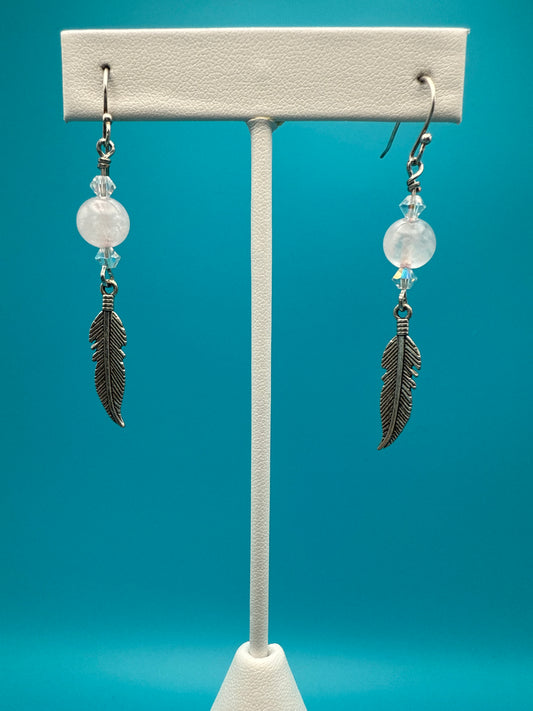 Rose Quartz Feather Earrings
