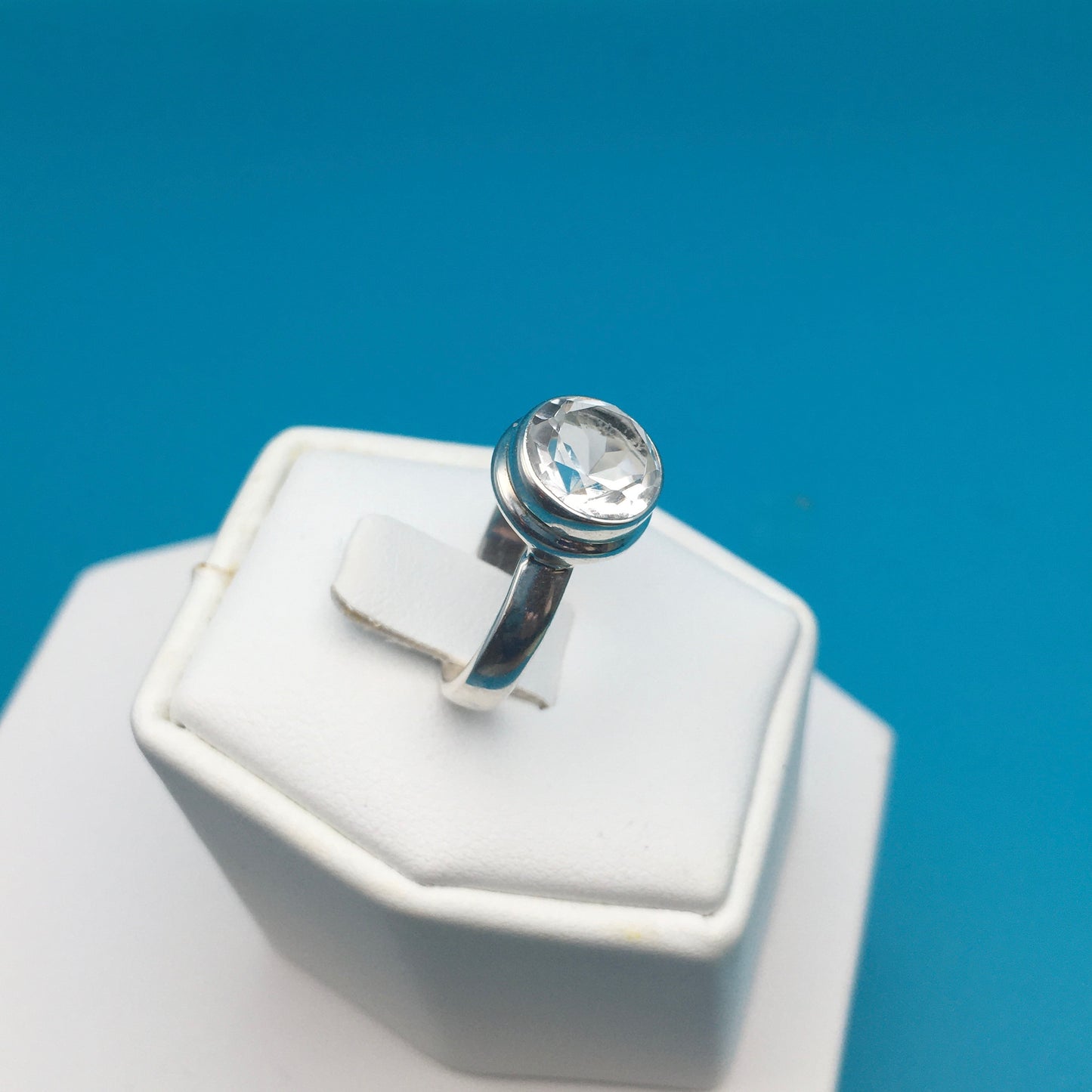 Clear Faceted Quartz Sterling Silver Ring size 7