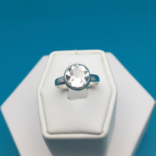 Clear Faceted Quartz Sterling Silver Ring size 7