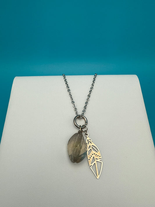 Citrine & Laser Cut Feather Necklace