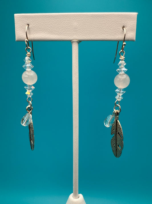 Rose Quartz Hematite Feather Earrings