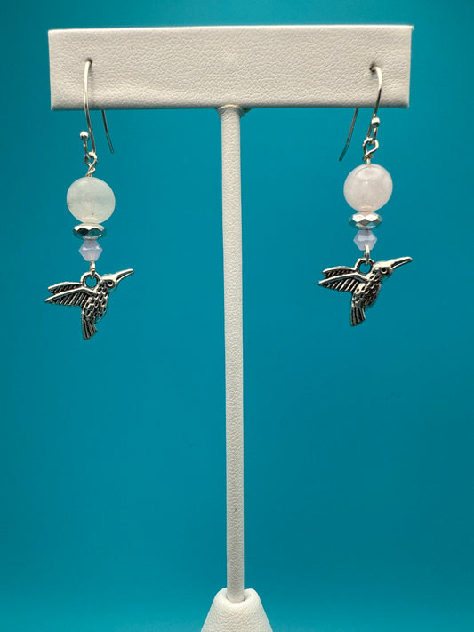 Rose Quartz & Hematite Hummingbird Earrings