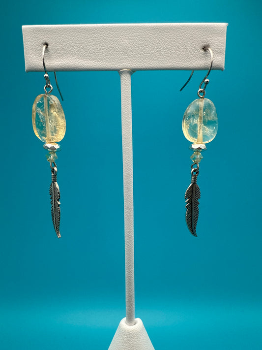 Citrine & Hematite Feather Earrings
