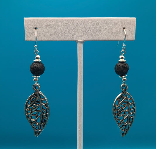 Lava Stone Leaf Charm Earrings