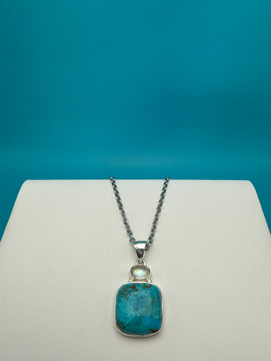 Moonstone & Arizona Turquoise Sterling Silver Pendant