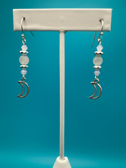 Rose Quartz & Hematite Moon Earrings