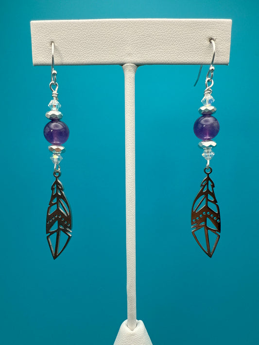 Amethyst Laser Cut Feather Earrings