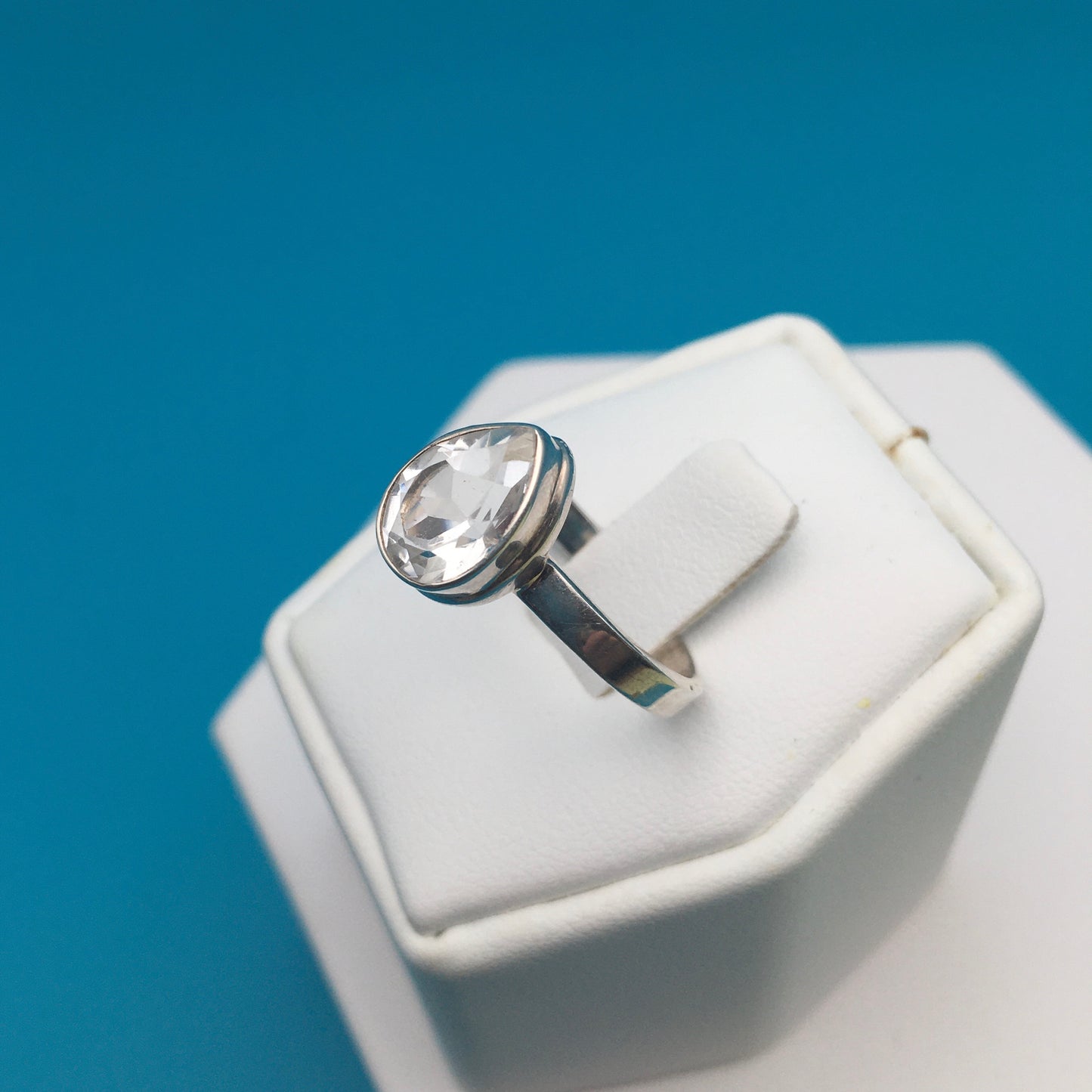 Clear Faceted Quartz Sterling Silver Ring size 8