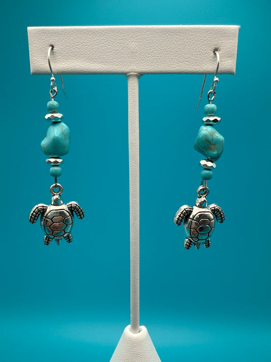 Turquoise & Hematite Turtle Earrings