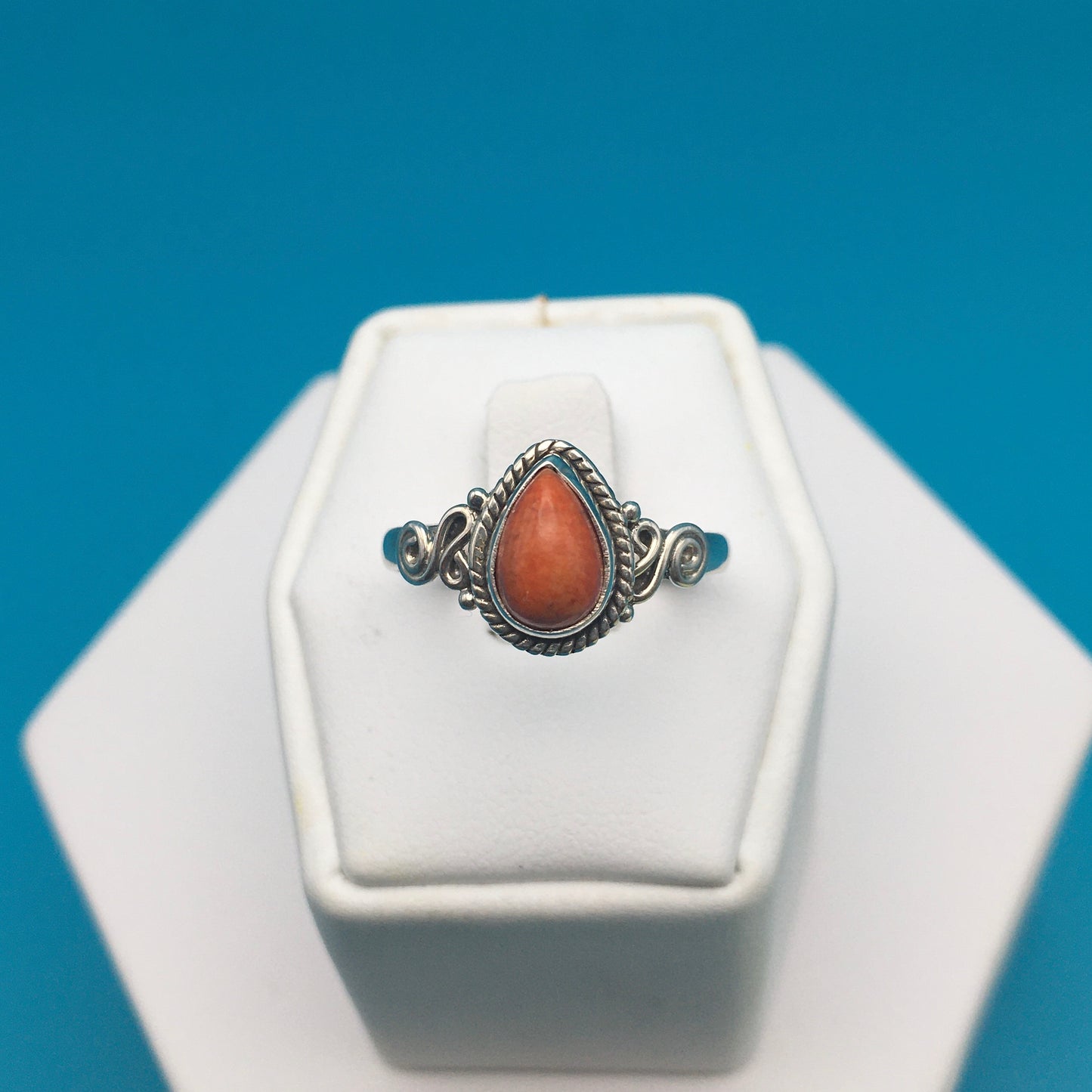 Coral Sterling Silver Ring size 9