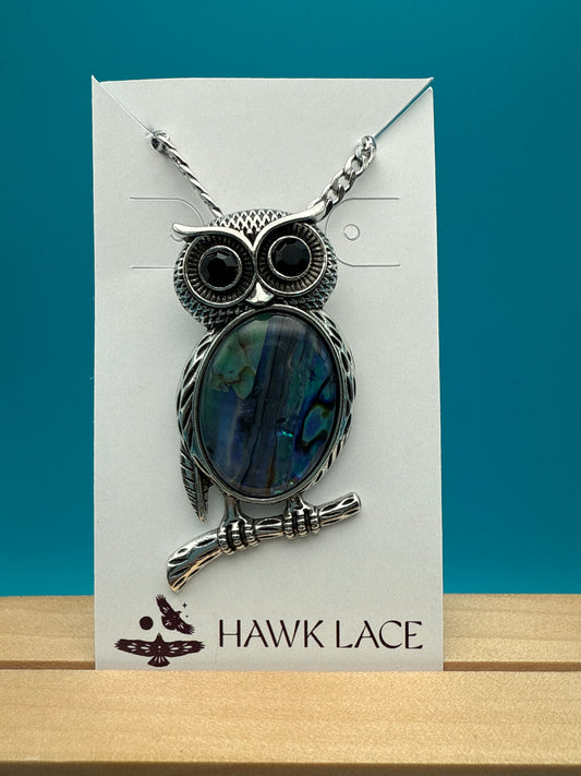 Abalone Shell Owl Pendant & Pin