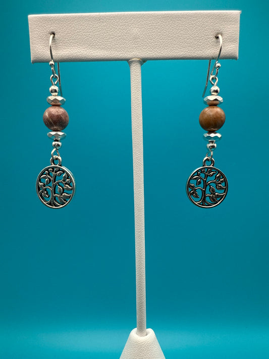 Peach Jasper Tree Charms Earrings