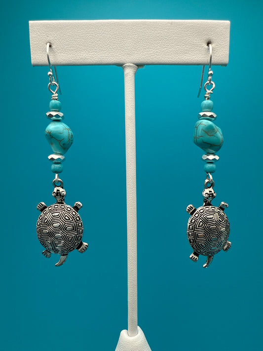 Turquoise & Hematite Turtle Earrings
