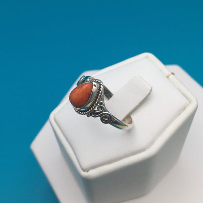Coral Sterling Silver Ring size 9