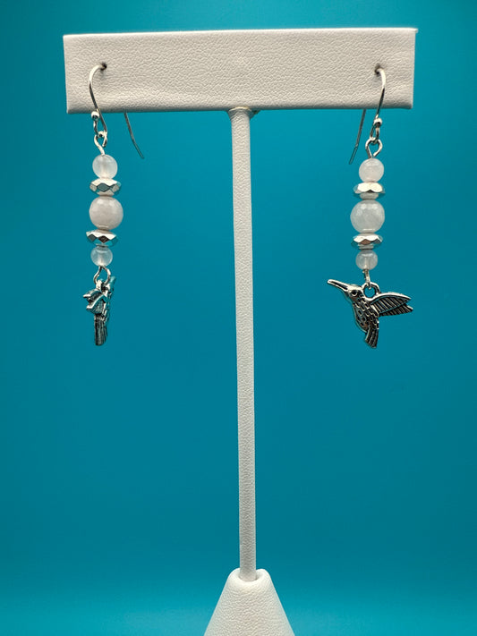 Rose Quartz & Hematite Hummingbird Earrings