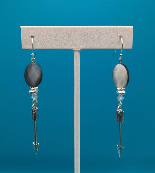 Black Lip Oyster Hematite Czech Crystal Arrow Charm Earrings